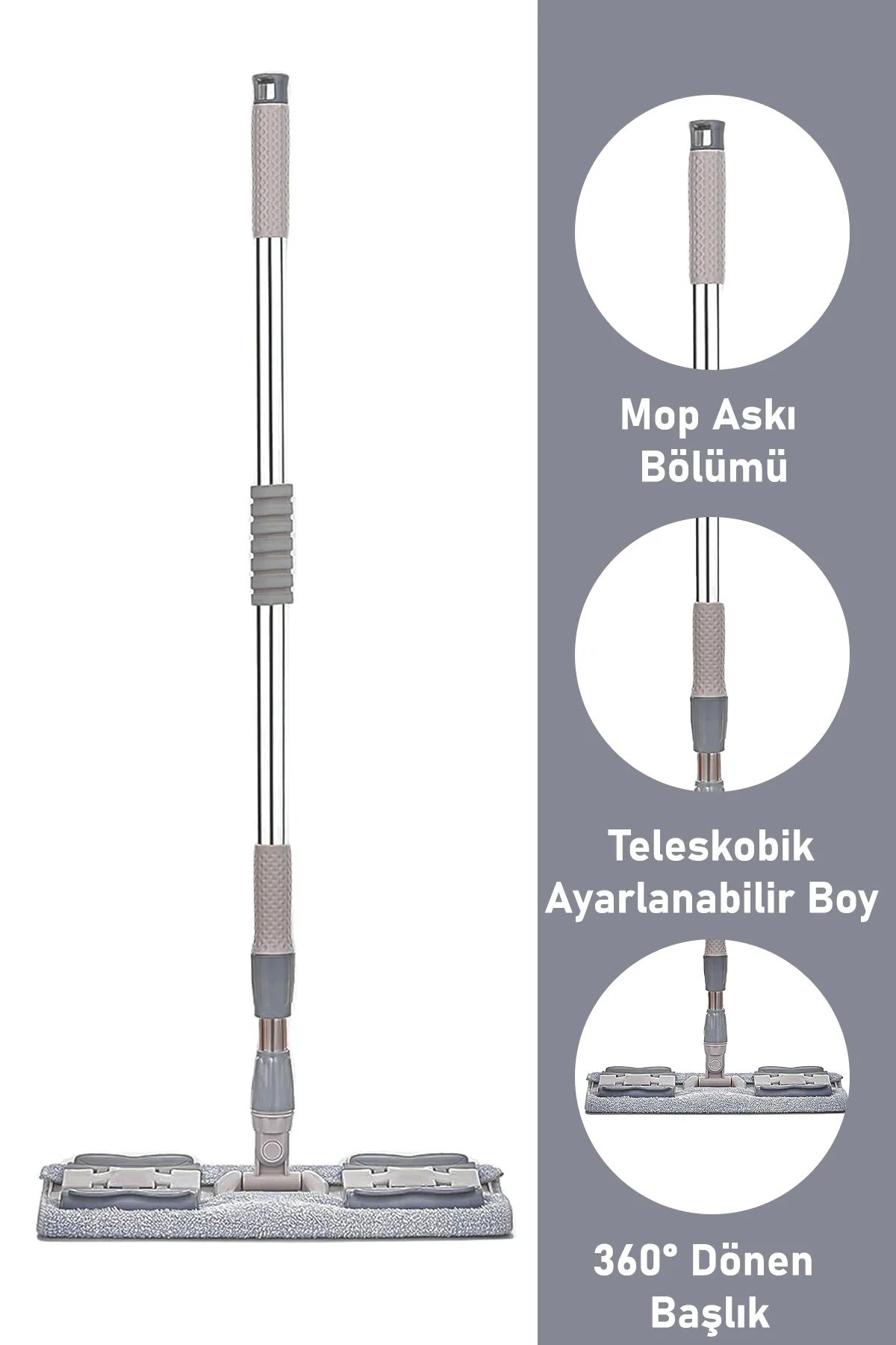 Gri Mandallı Mop - 1 Adet Yedek Mikrofiber Bez Hediyeli