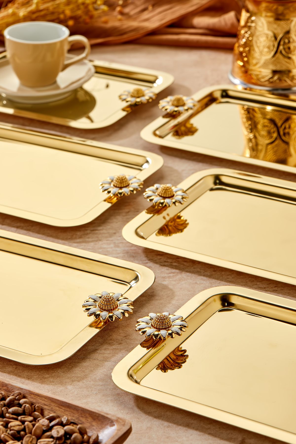 Milenay-Gold Series - Duo Bella Flora Handle Patterned, 22X16Cm, 6 Engagement Trays 4