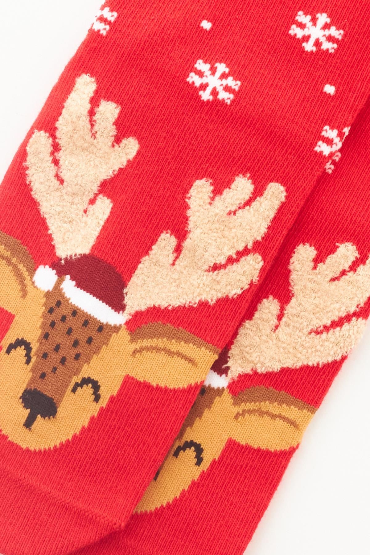 Katia&Bony-Red Women's Socks - Deer Patterned New Year's Eve 2