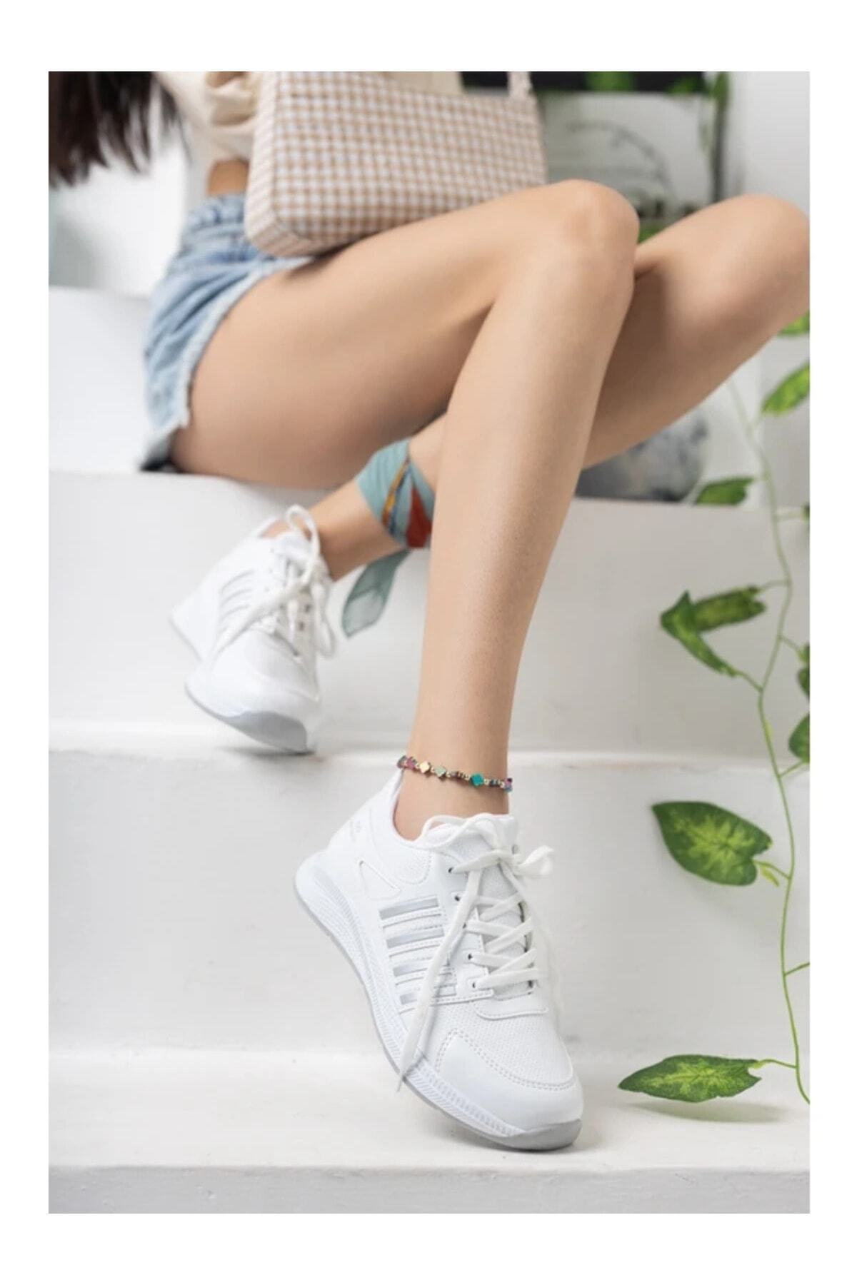 infinite8  Infinite Kadın Erkek Günlük Genç Sneaker, Ortopedikyürüyüş Ayakkabısı Beyaz Gümüş - Görsel 3