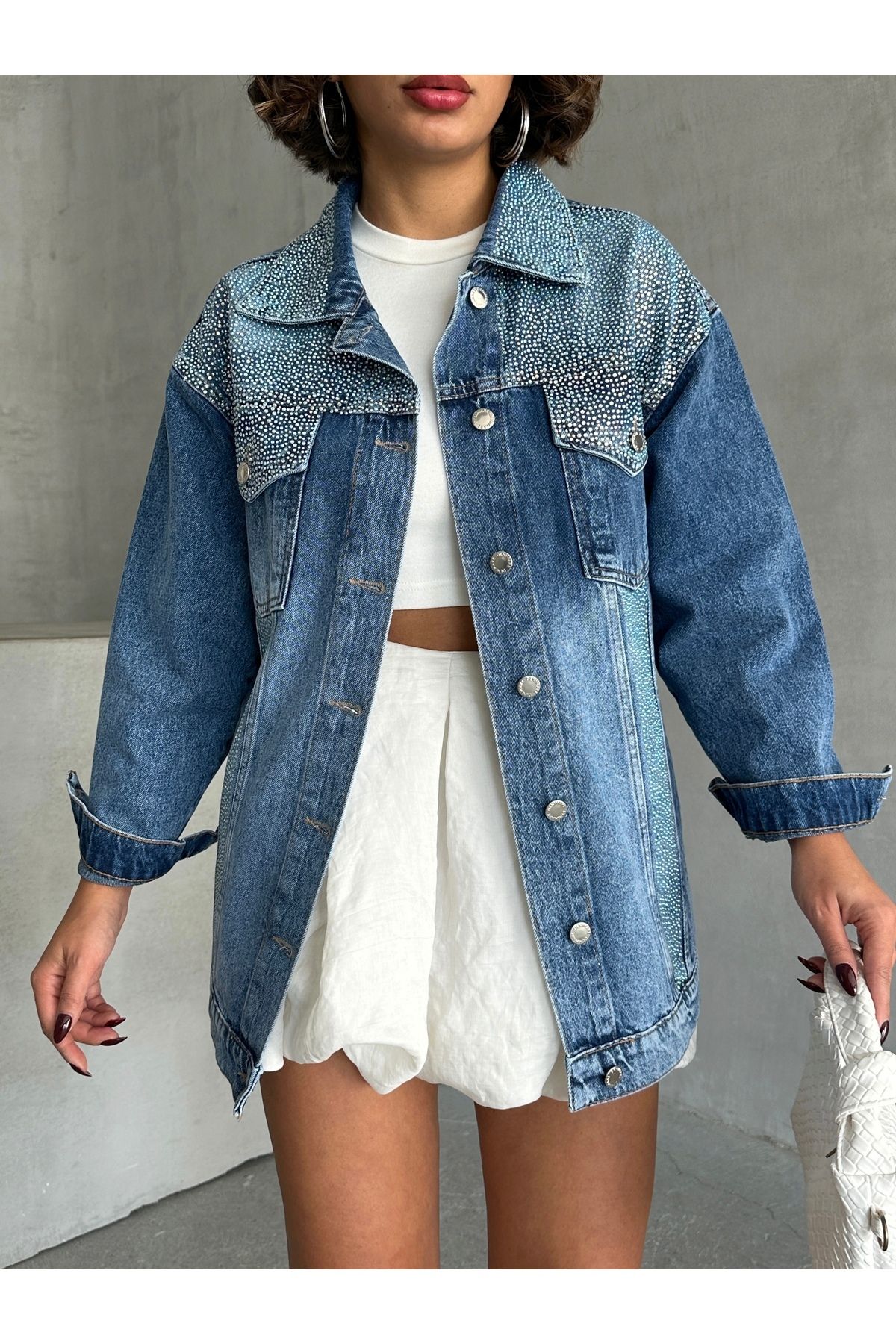 Miss Prova-Stoned Oversize Denim Jacket Missce00544 7