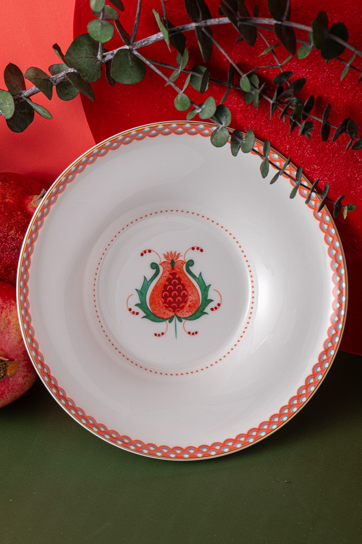 İSTANBUL PORSELEN-Red Pomegranate Fine Bonnet Pit Plate - Istanbul Porcelain 22 cm 3