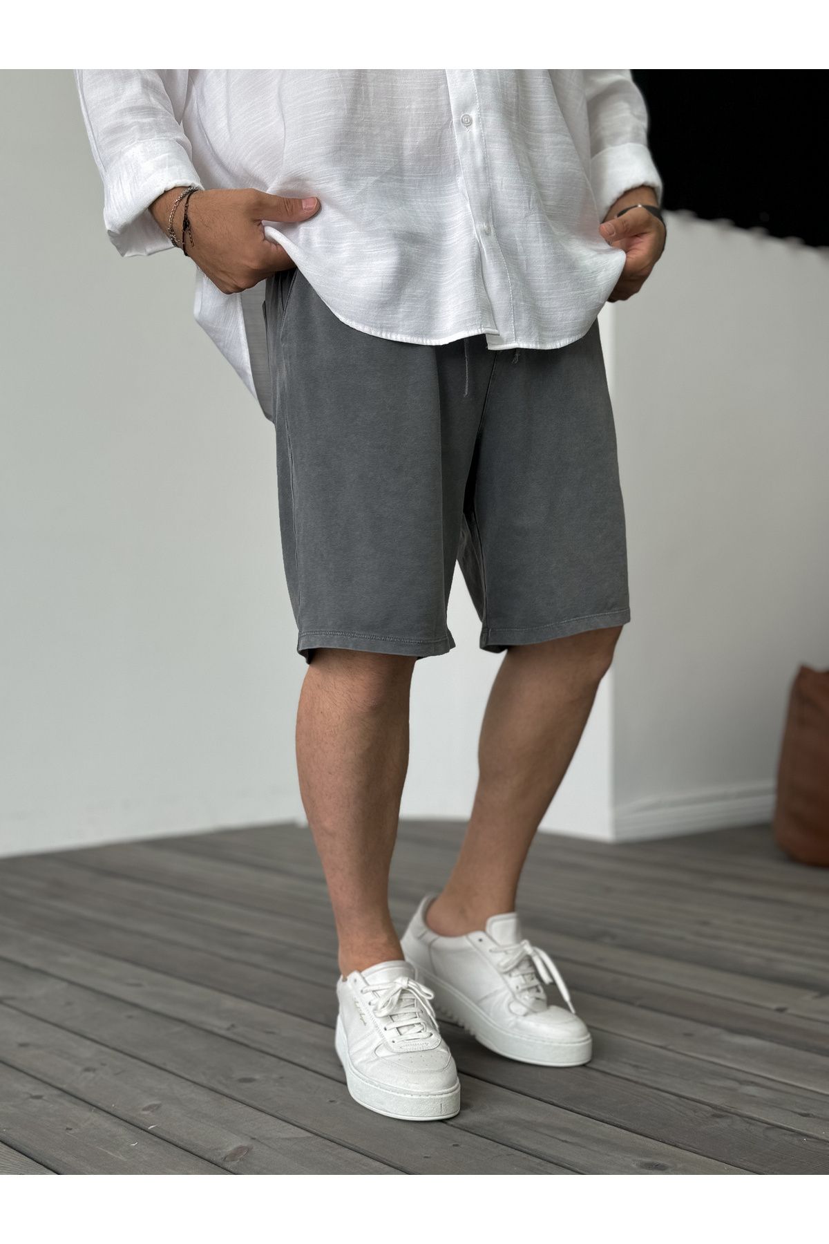 BYBASICMAN-Dark Grey Wash Basic Shorts Df-2041 3