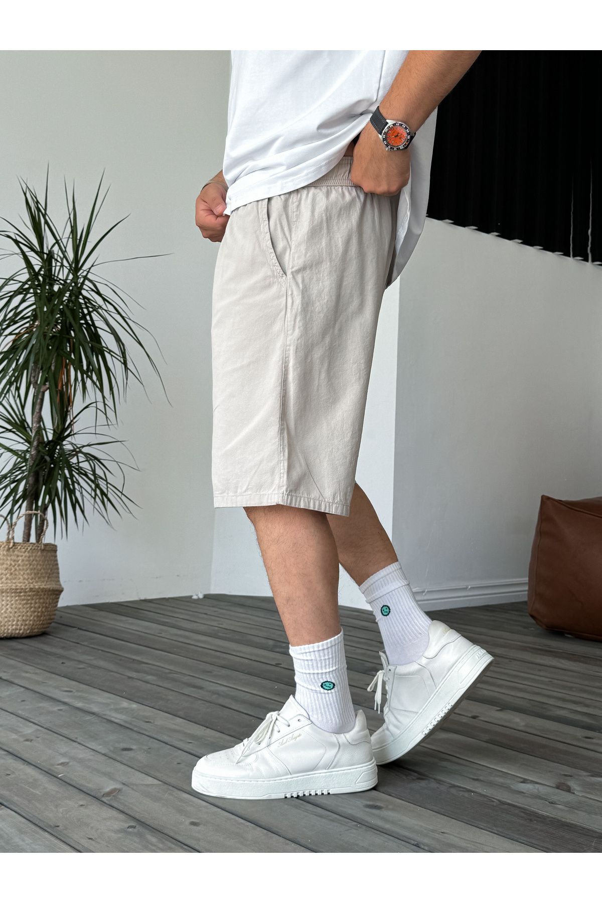 BYBASICMAN-Beige Basic Gabardine Shorts Df-2027/2040 5