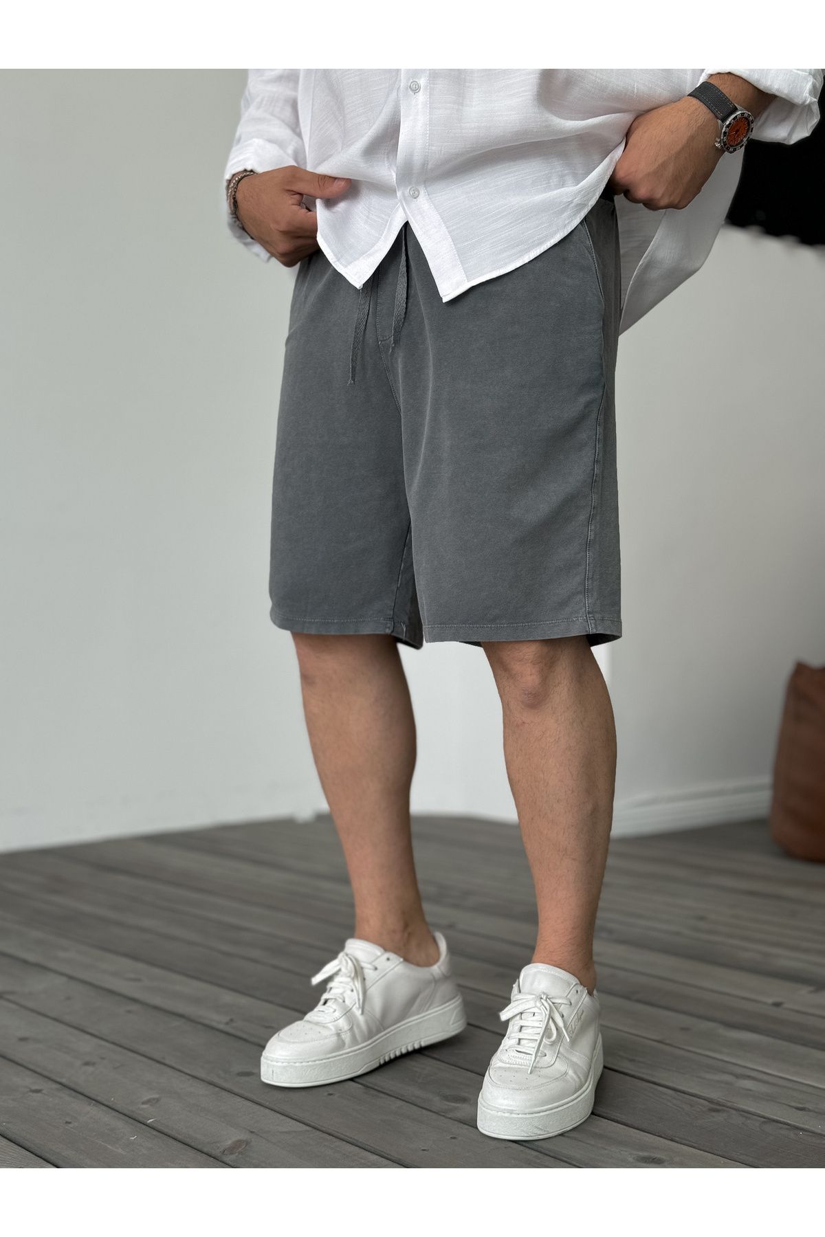 BYBASICMAN-Dark Grey Wash Basic Shorts Df-2041 2