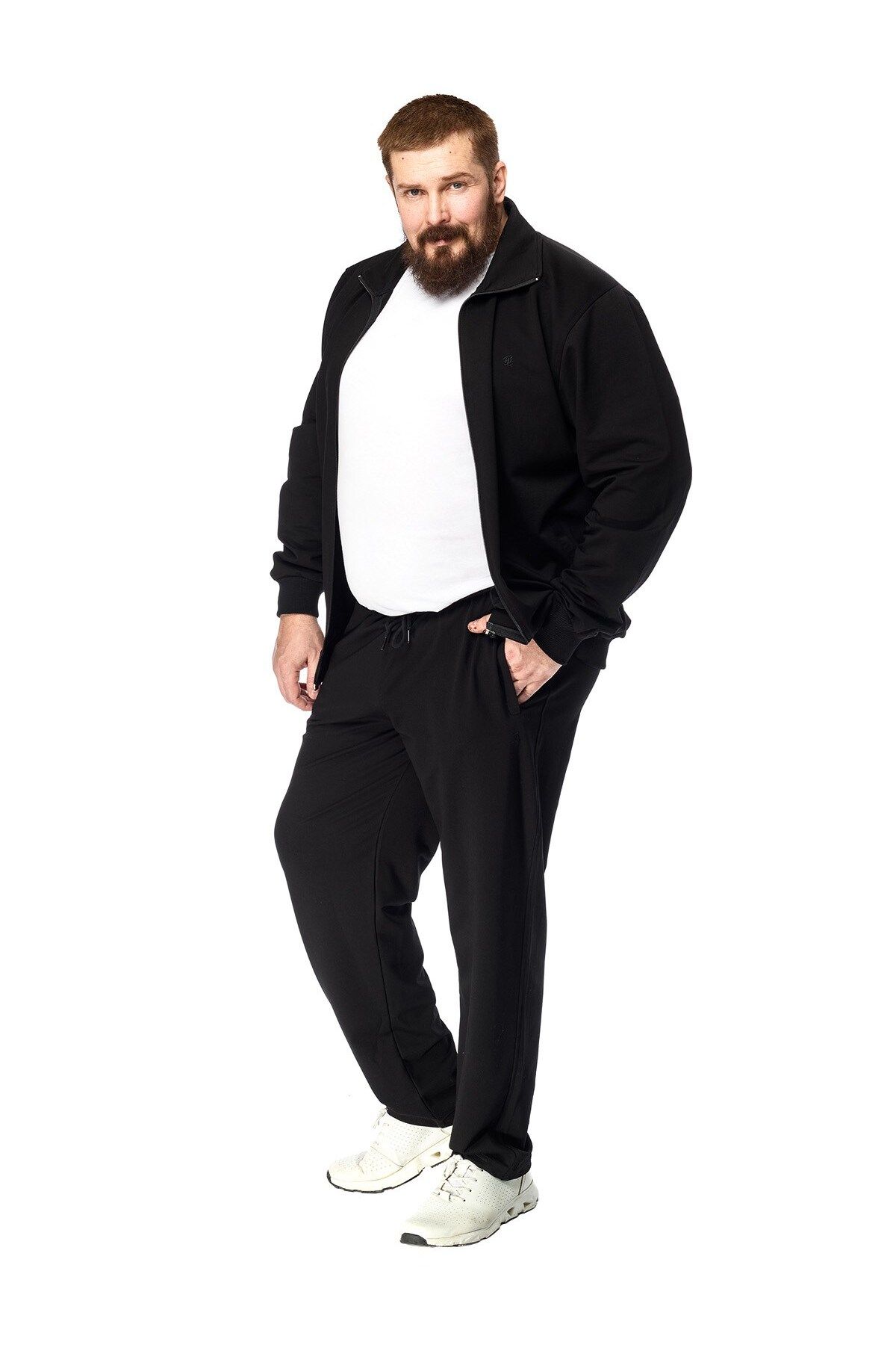 BlackHorn-Black Horn Plus Size Men's Half Turtleneck Front Zipper Black Tracksuit Set 3