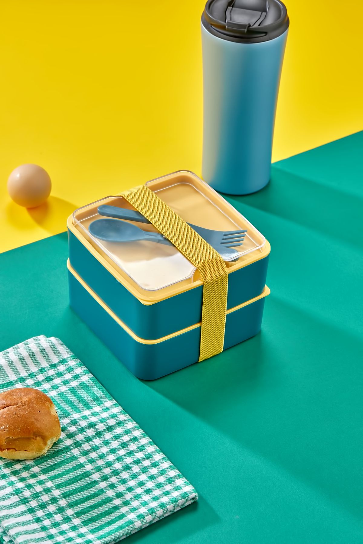 MHK Collection-Practical and Fashionable Lunch Box 2-Tier Compartments with Spoon and Fork Set, Portable Food Storage Container 8