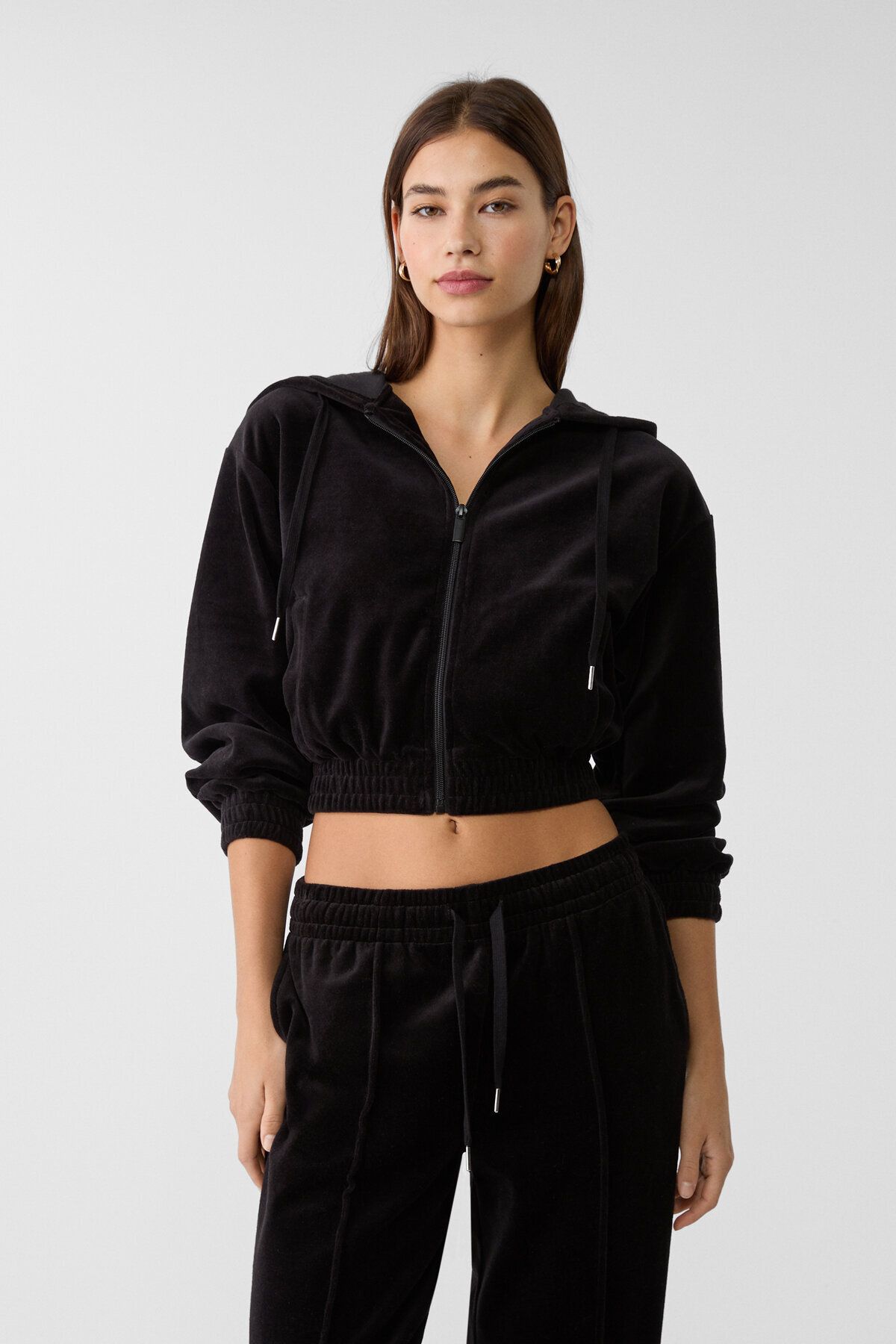 Stradivarius-Velvet Sweatshirt with a Hood 1