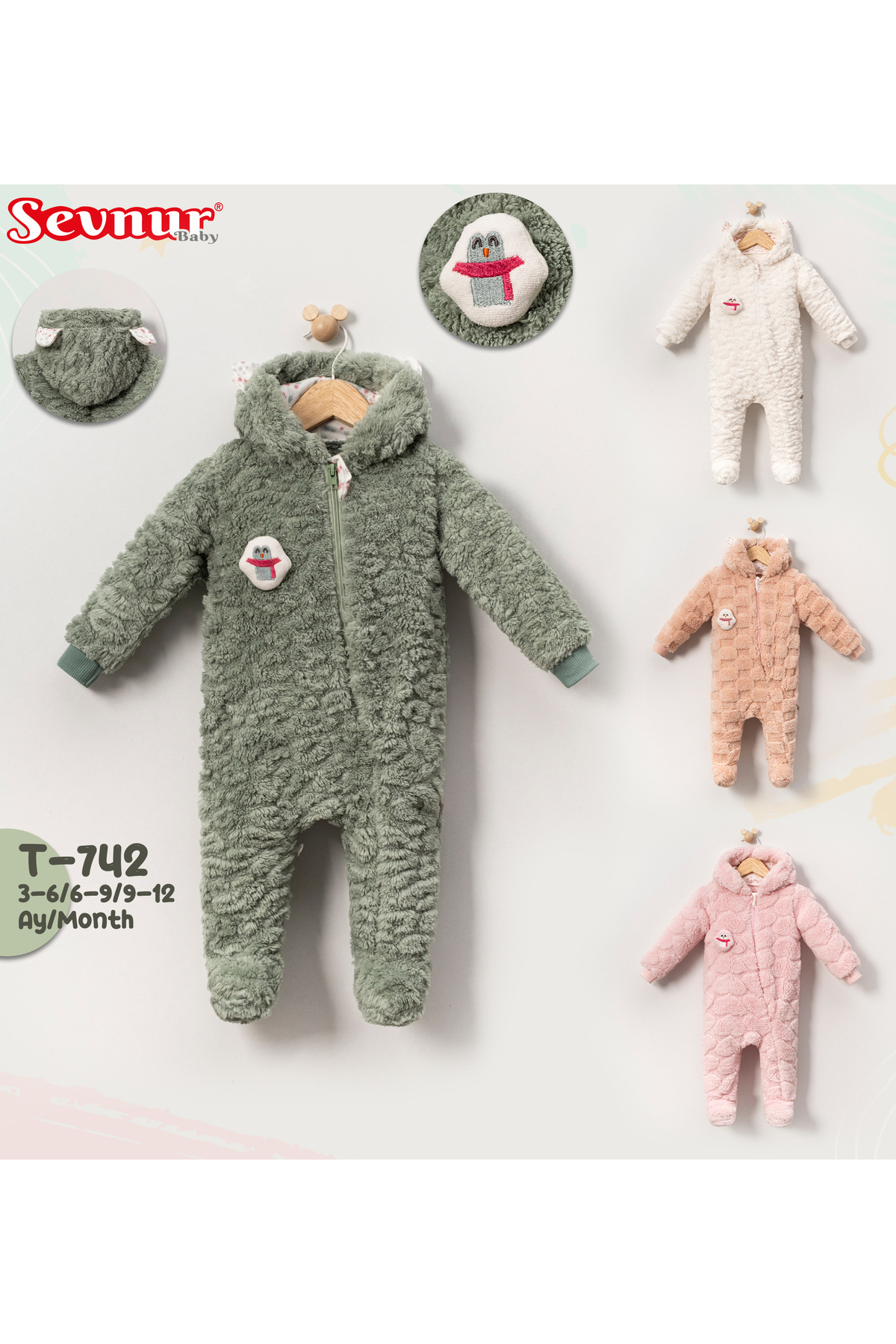 Sevnur Baby Kız Bebek Kışlık Peluş Fermuarlı Tulum fotoğrafı 2 (önizleme)