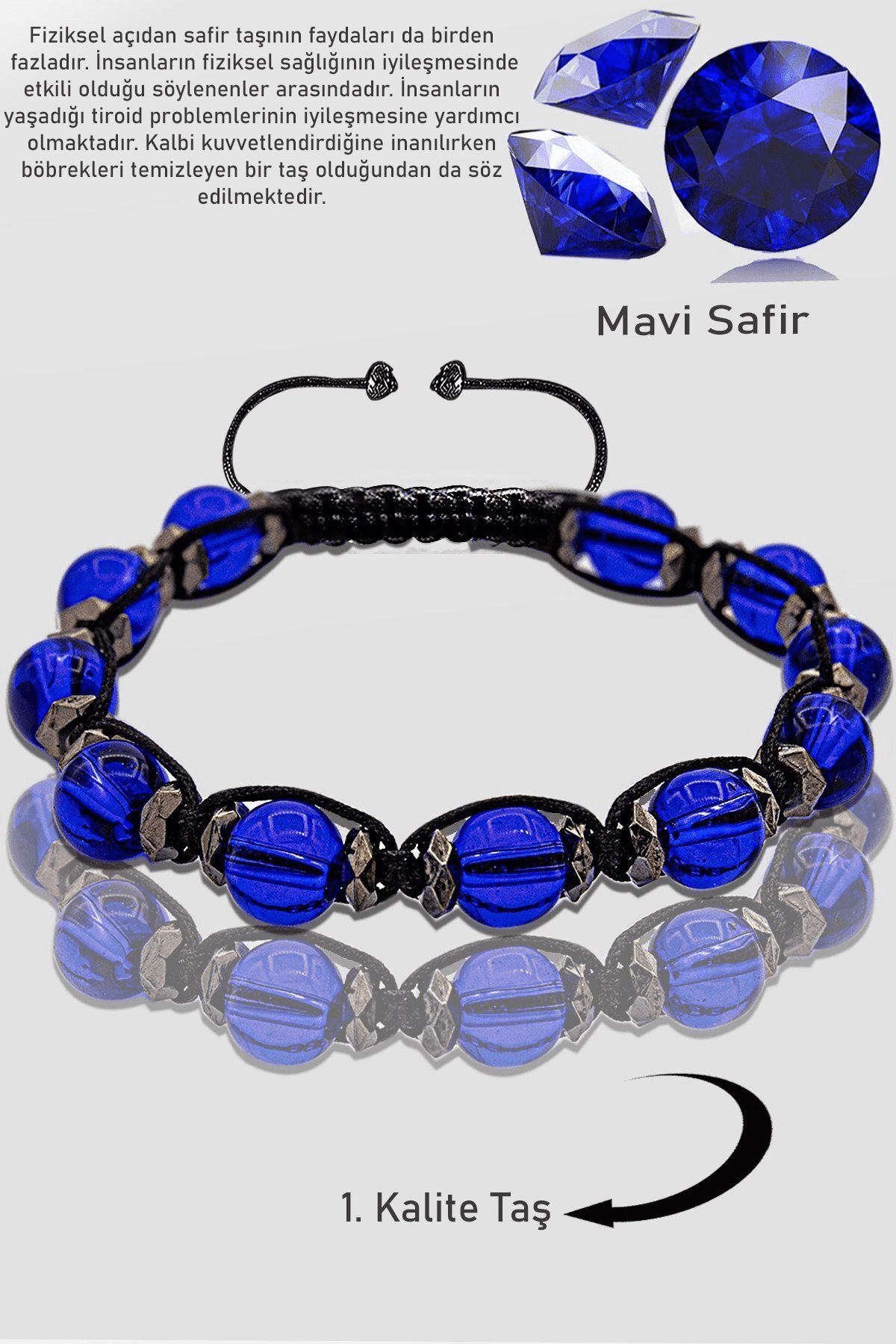 Erilsa-Aaa+ Terahertz Blue Sapphire Stone Bracelet - Adjustment Certified 1