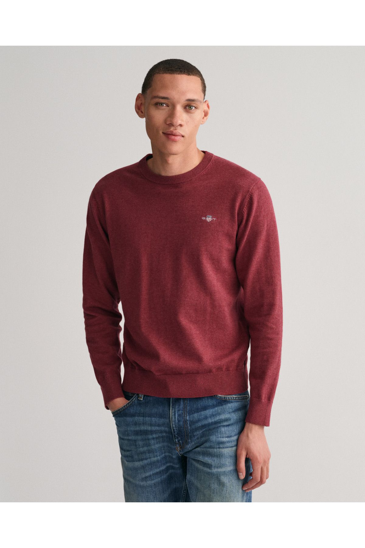 Gant-Men's Claret Red Regular Fit Crew Neck Sweater 1