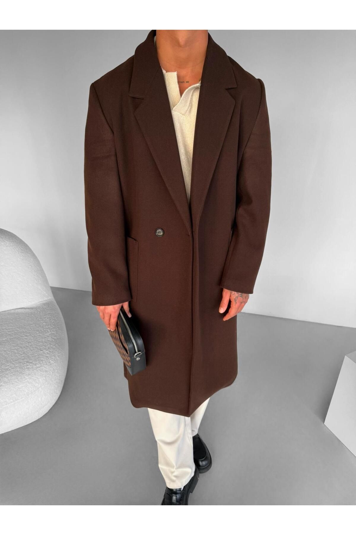 ablukaonline-Men's Brown Stamp Coat - Belt Detailed 2