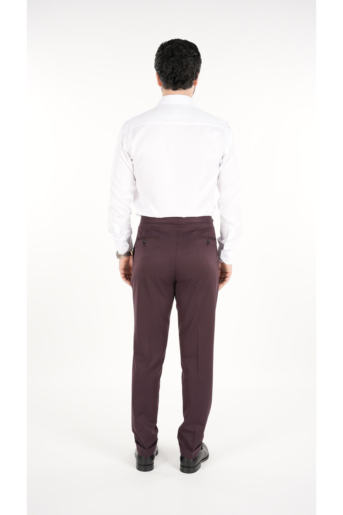 LONATOLİA-Men's Regular Fit High Waist Pleated Fabric Trousers-Burgundy 5