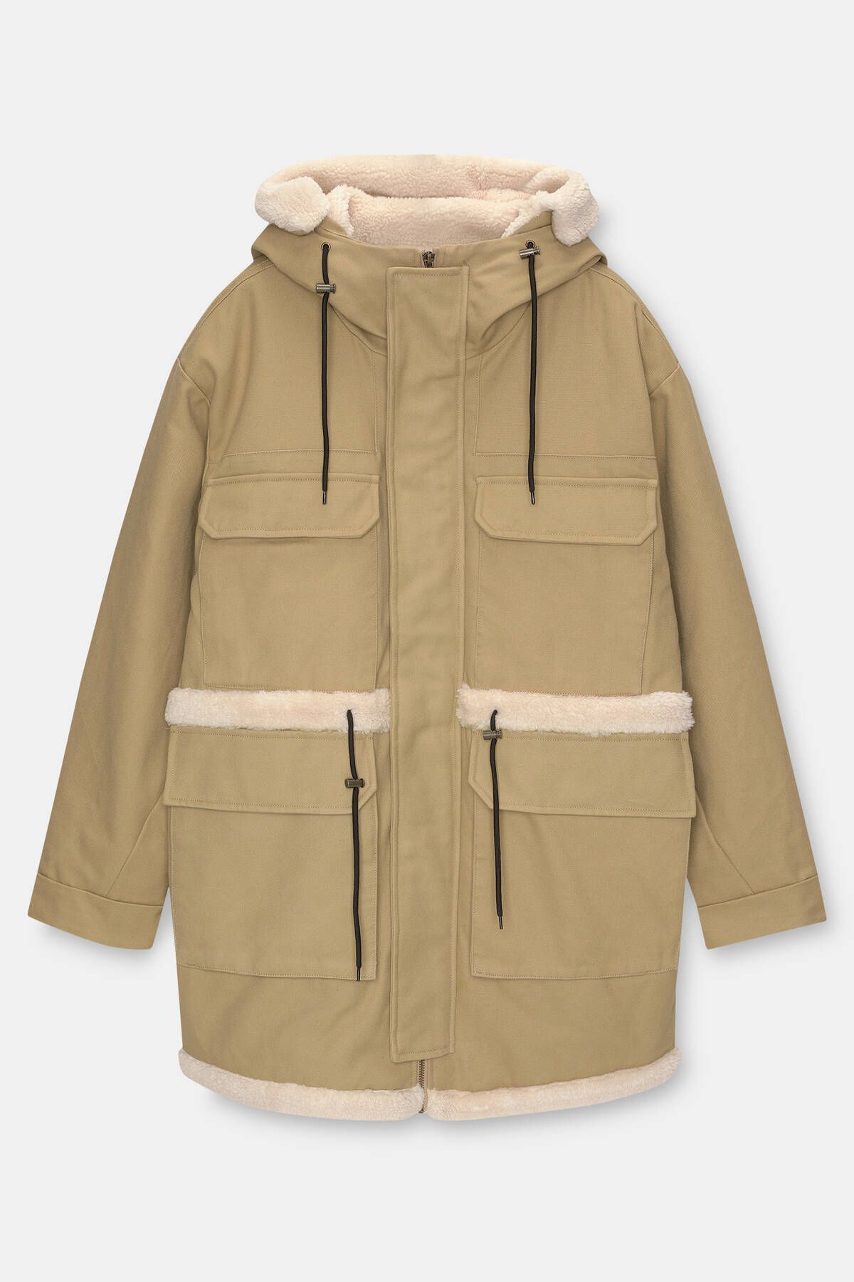 Pull & Bear-Contrast Faux Wool Parka 6