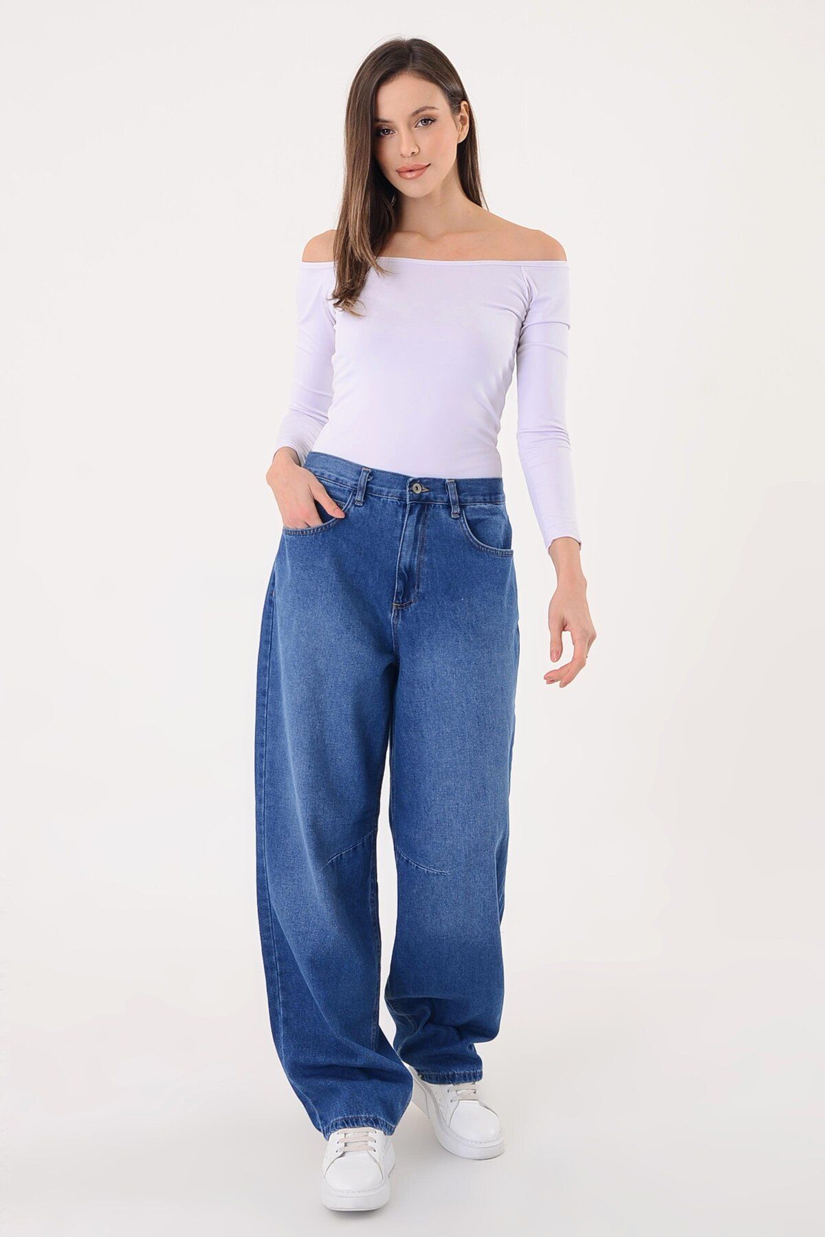 polle Kadın Mavi Yüksek Bel Baggy Jeans