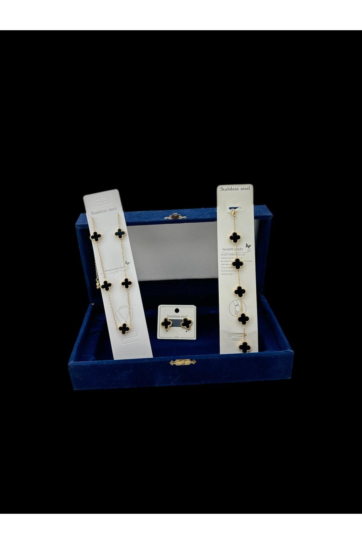 SP Çelik kolye küpe bileklik yoncalı set