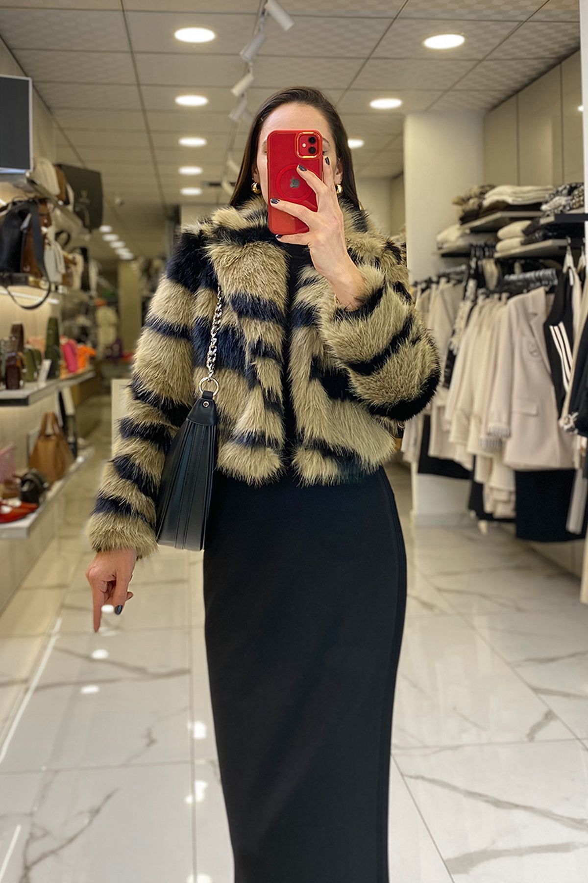 کت سیاه زنانه لباس خز مصنوعی MIARUJ BLACK ZEBRA اورجینال Vosse