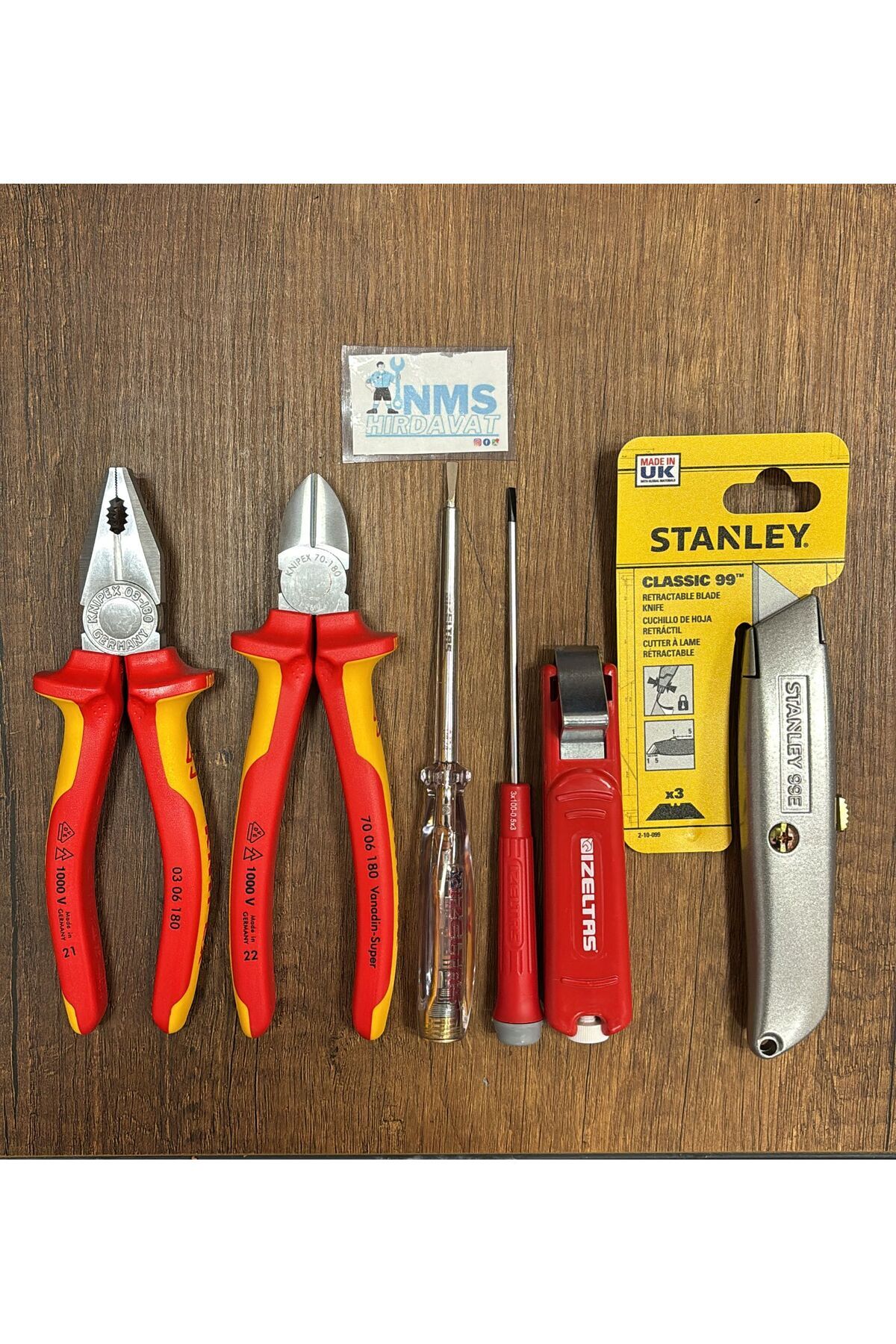 Knipex 6 Parça 1000 V Tam Profesyonel Usta Seti 180 Pense 180 Yan Keski İzeltaş Set NMS HIRDAVAT