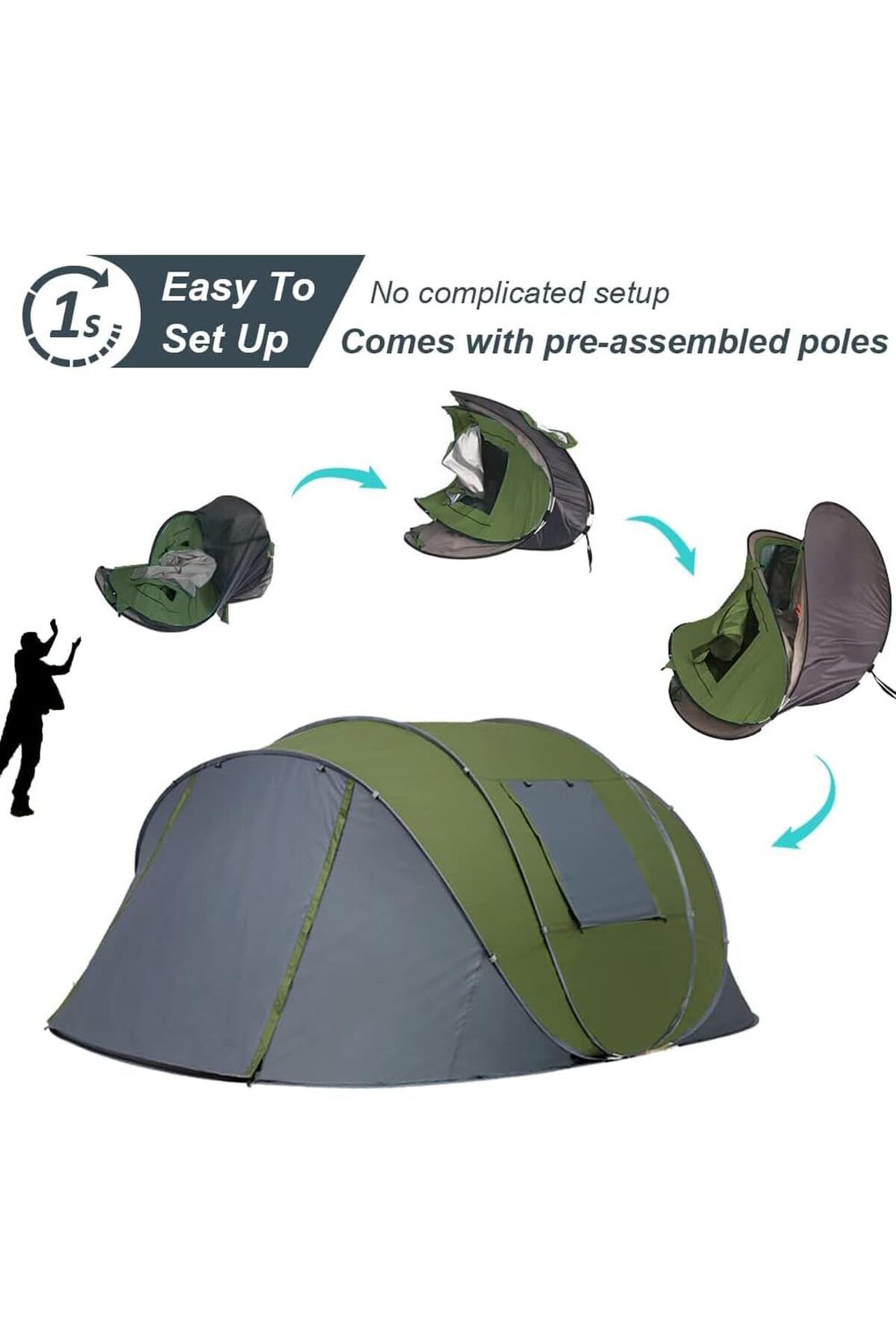 Arabest-Pop Up Tent with Skylight and Mosquito Net, Waterproof Windproof Lightweight Tent for 3-4 8