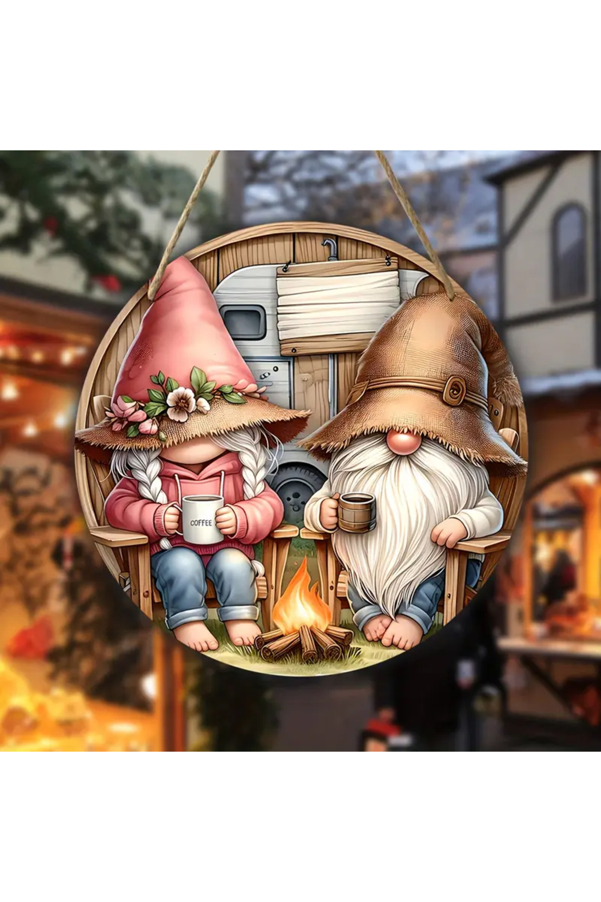 Ahşap Kamp Yapan Gnome Cüceleri Kapı Süsü Kamp Dekoru 5