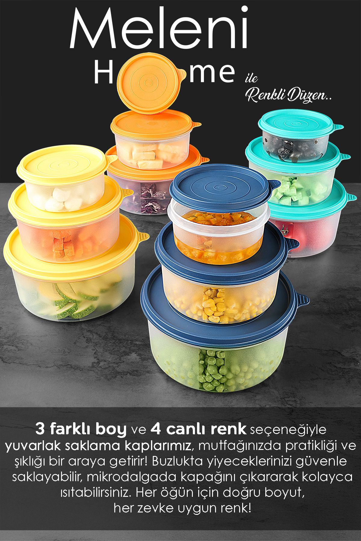 Meleni Home-12-Piece Yellow Round Food Storage Set - Food Organizer Container 12X250Ml 5