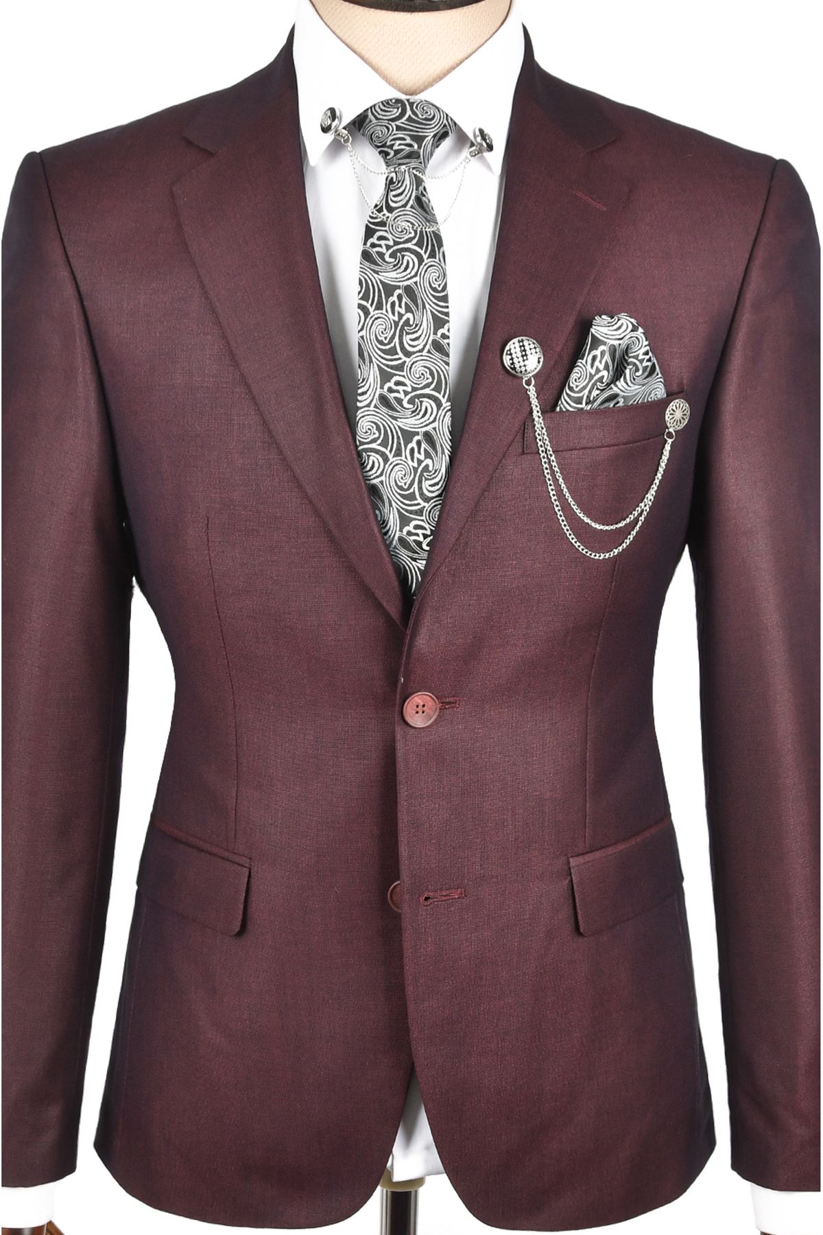 DeepSEA-Men's Burgundy Double Button Double Slit 2-Piece Suit 2300384 1