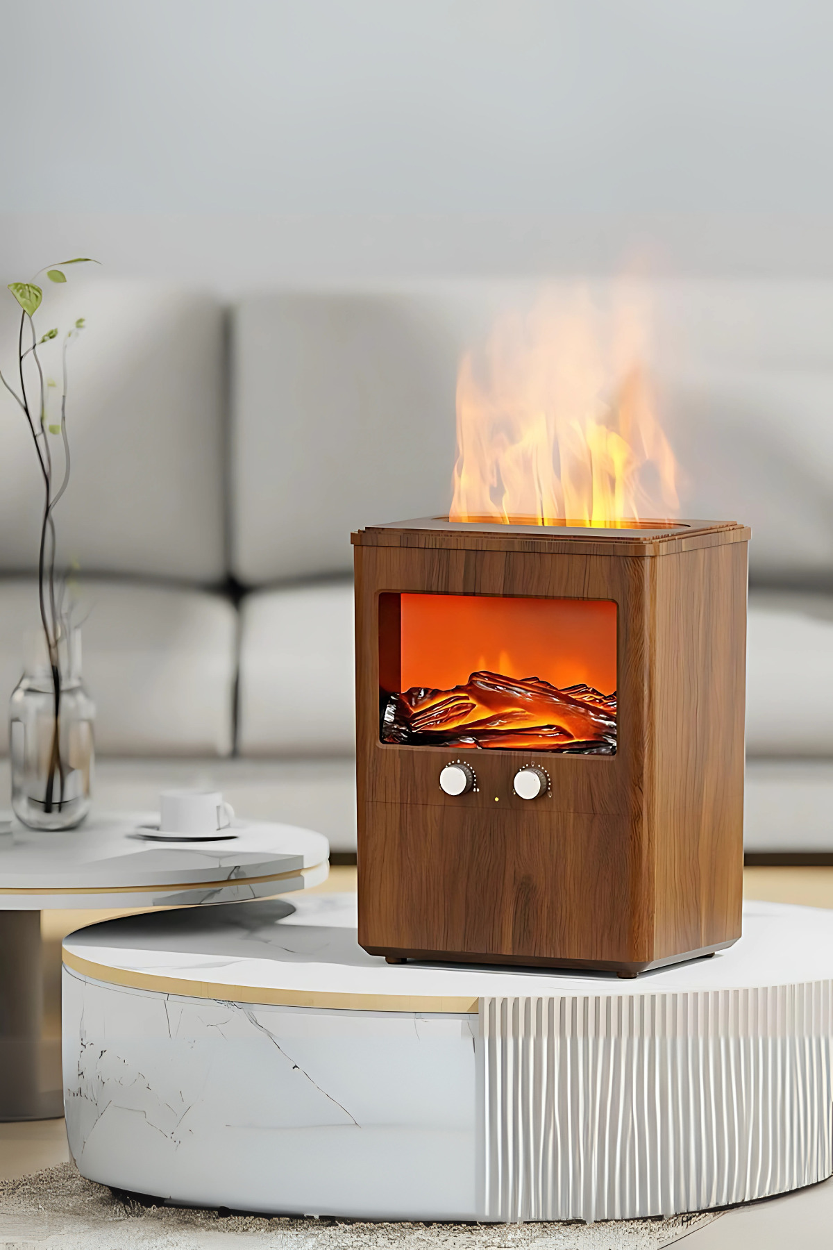 Rever 3 Litre Su Hazneli Hava Nemlendirici Aroma Difüzörü Şömine Dekorlu