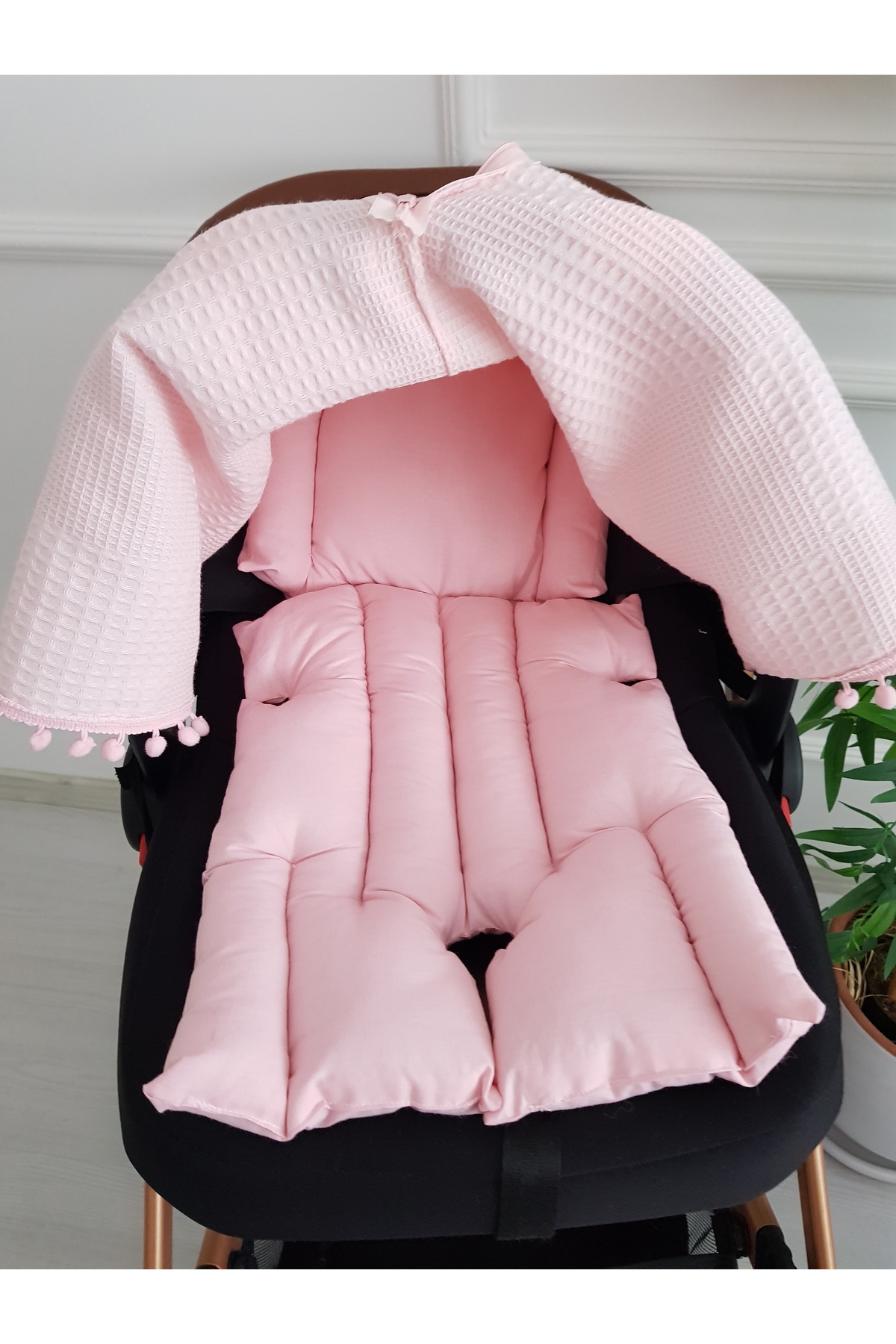 ib ilkimbebe Waffle Pikeli Fermuarlı Bebek Puset Örtüsü ve Çift Taraflı Bebek Puset Minderi fotoğrafı 3 (önizleme)