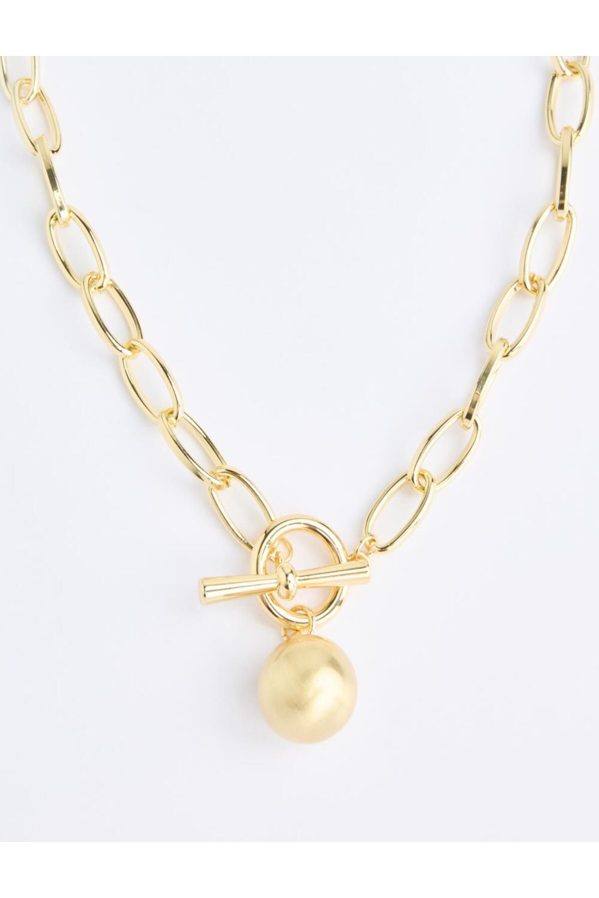 Jimmy Key-Gold Color Thick Chain Pearl Detailed Necklace 3