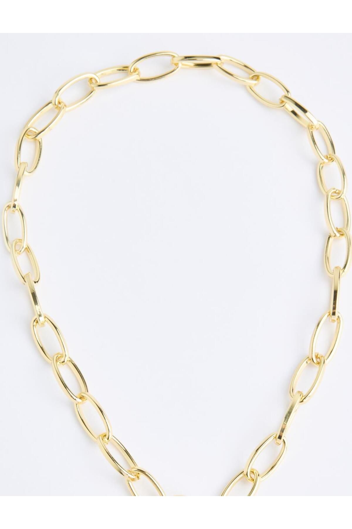 Jimmy Key-Gold Color Thick Chain Pearl Detailed Necklace 4