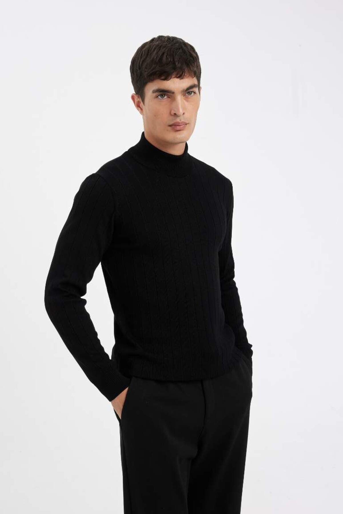 DeFacto-New Season Standard Fit Regular Fit Half Turtleneck Jacquard Knitwear Sweater 5