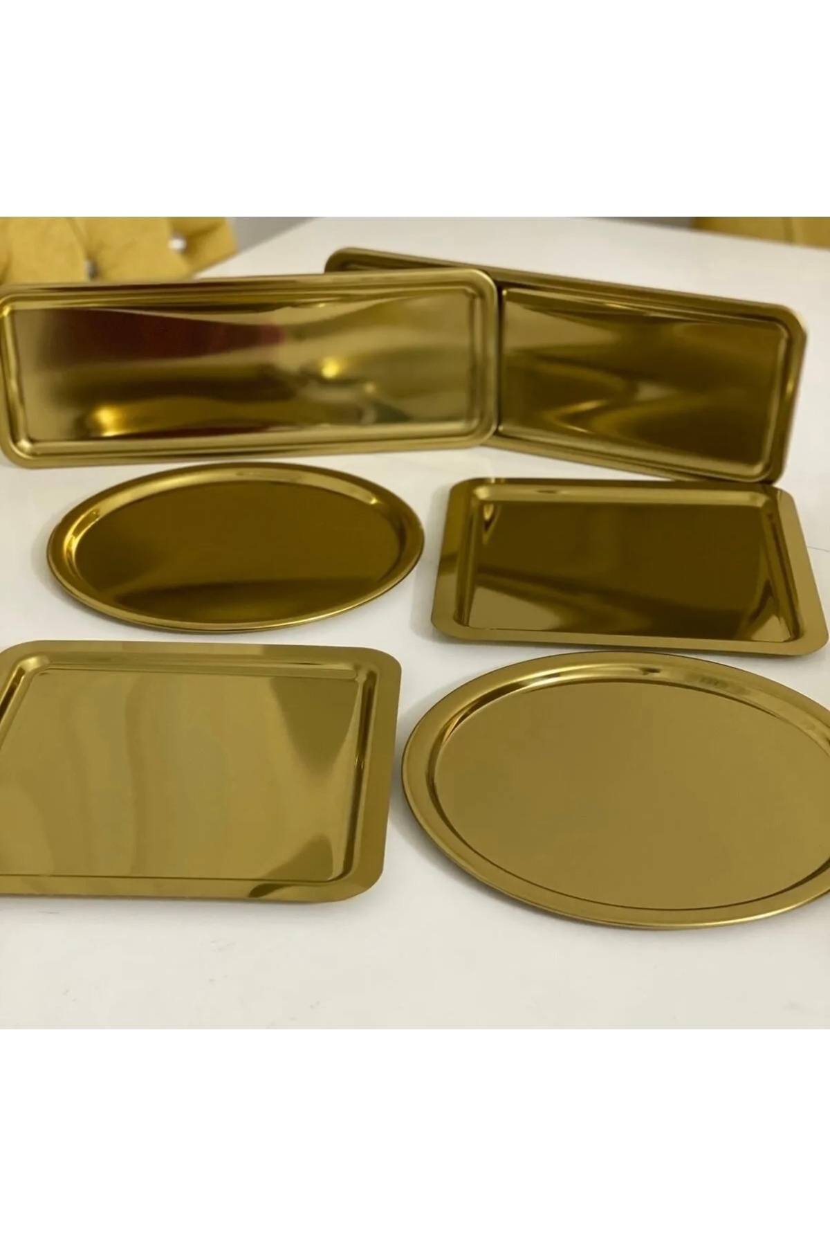 SEVA ÇELİK-6-Piece Gold Presentation Tray - 3 Different Models, Square, Round, and Rectangular Lux 2