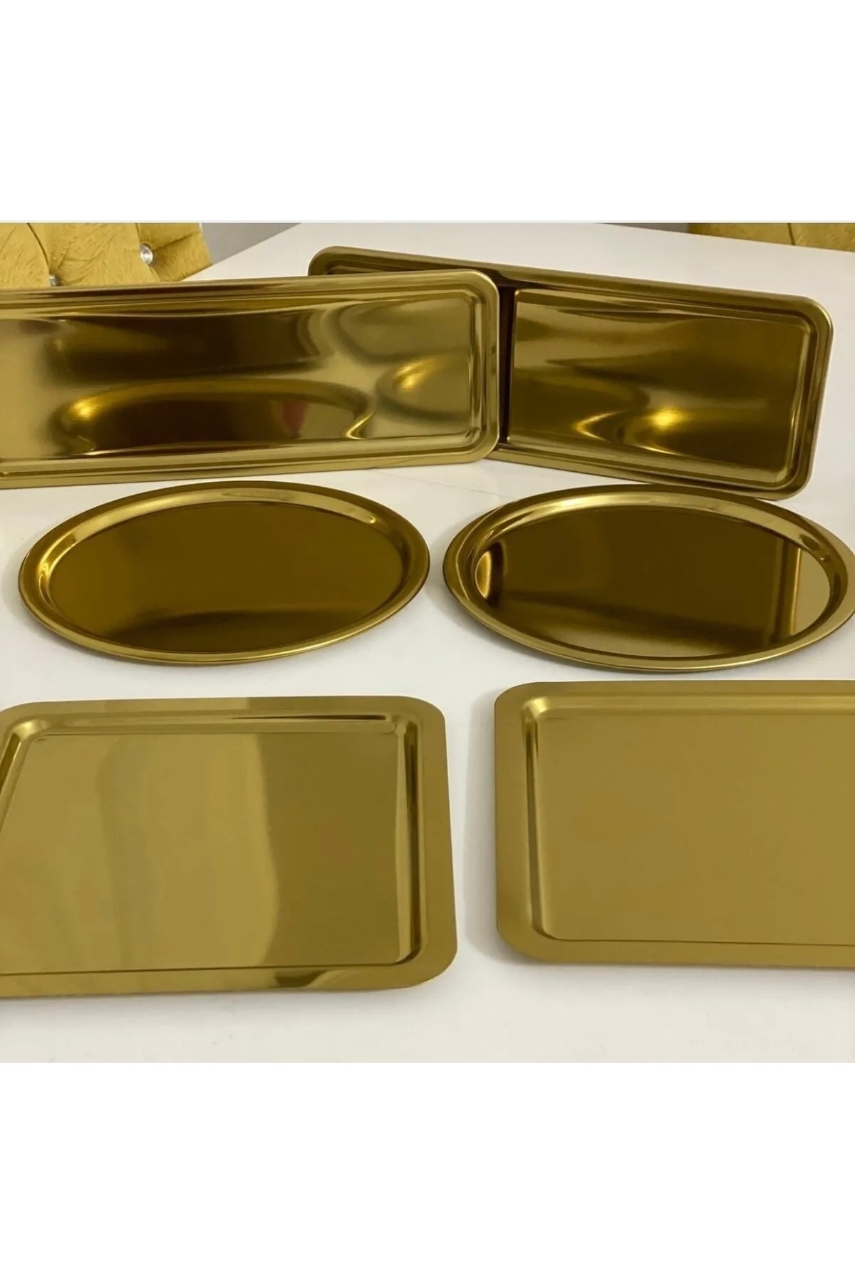 SEVA ÇELİK-6-Piece Gold Presentation Tray - 3 Different Models, Square, Round, and Rectangular Lux 1