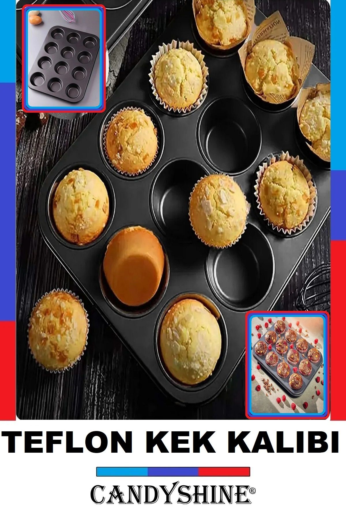 CandyShine 12' Li Teflon Muffin Cupcake Fırın Tepsisi Yapışmaz Çörek Kek