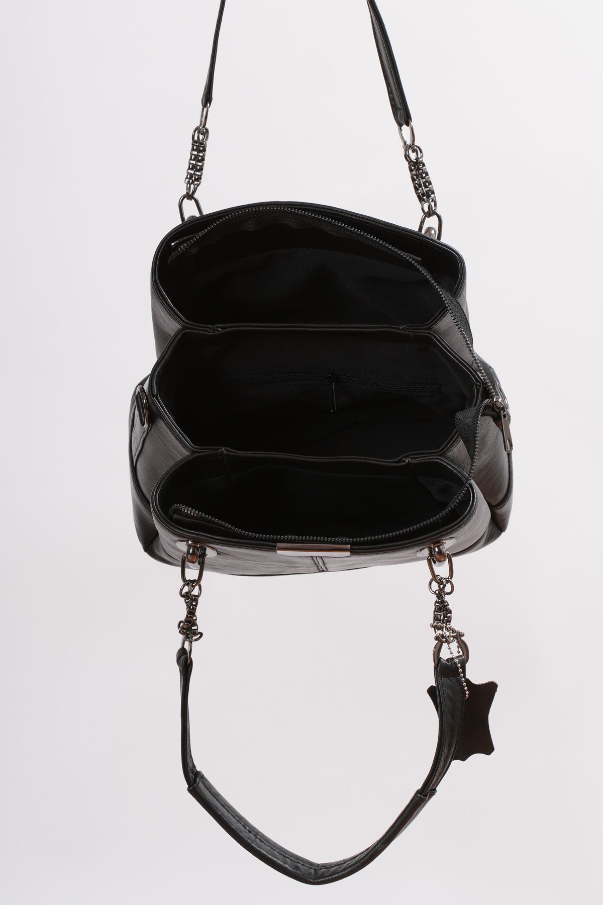 CüzCan-Large Volume Black Women's Leather Hand and Shoulder Bag 3