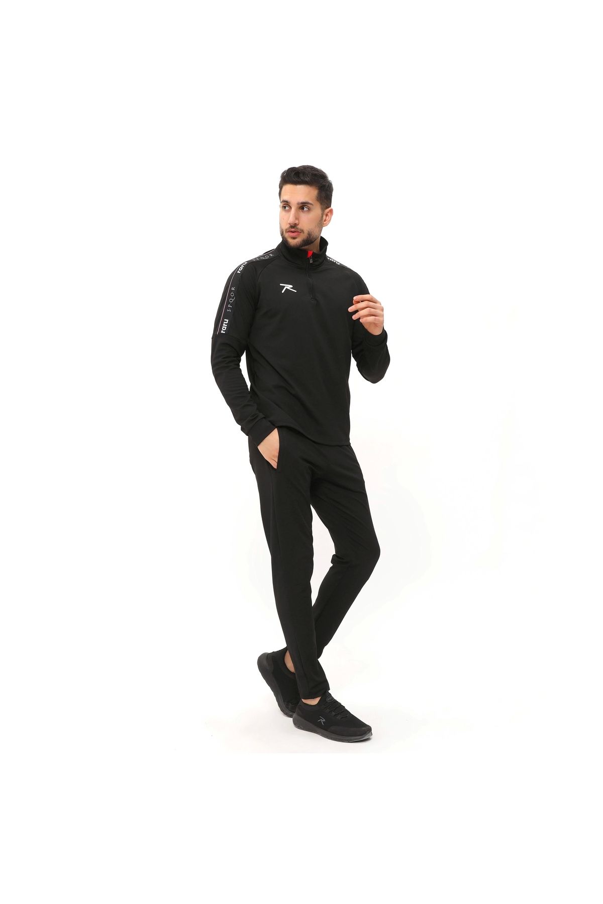 raru-طقم بدلة رياضية سوداء من Corpus - نصف سحاب 3