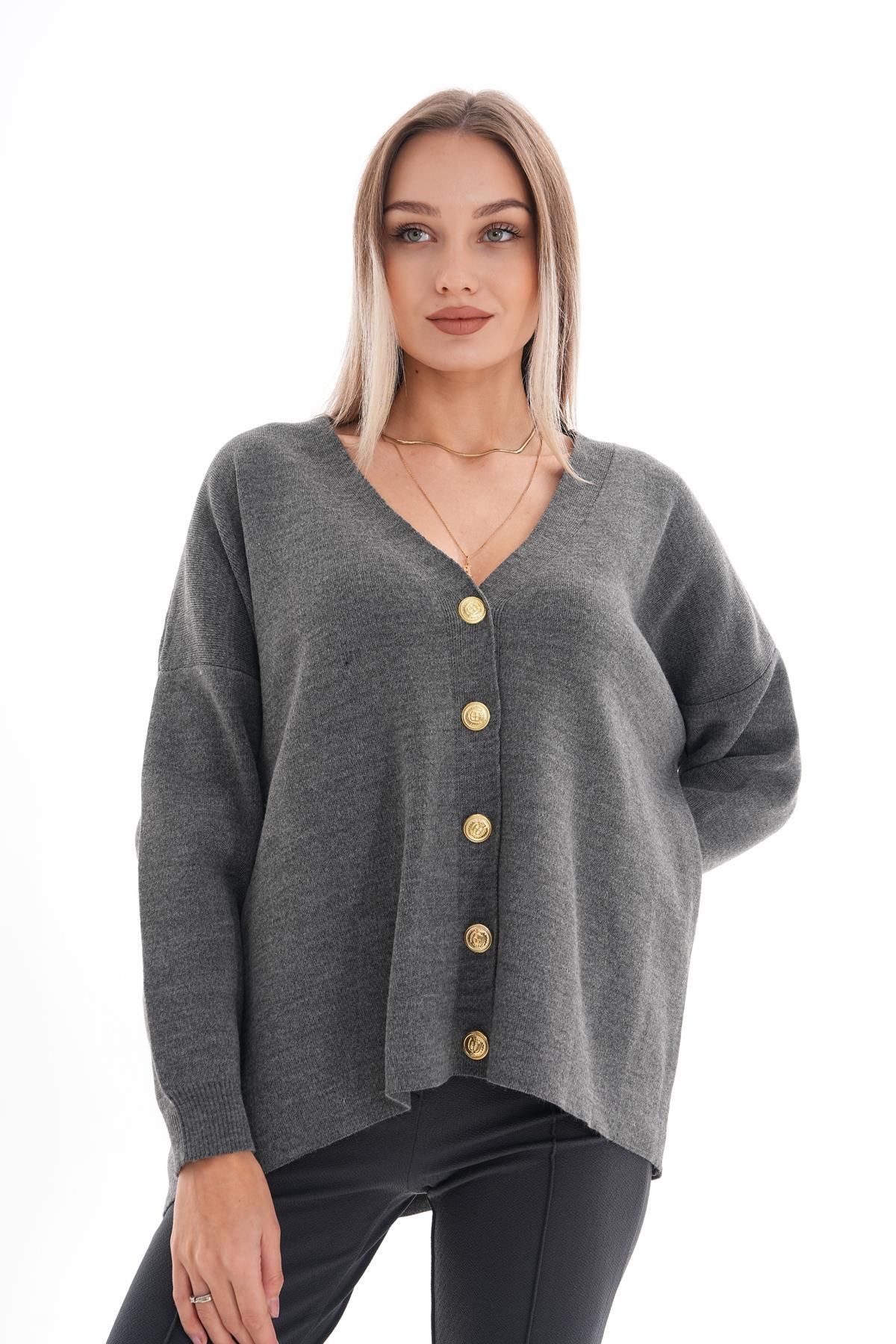 ŞİMAL-Women's Button Closure Knitwear Knitted Loose Cardigan 245400   - 4