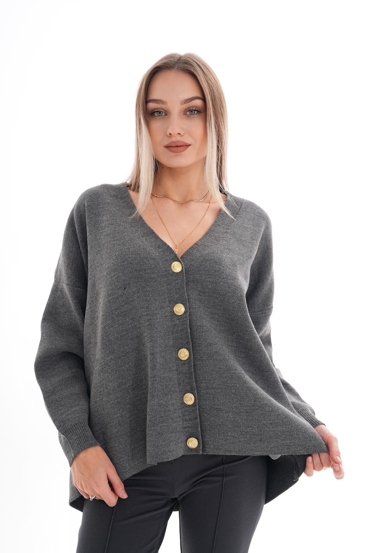 ŞİMAL-Women's Button Closure Knitwear Knitted Loose Cardigan 245400   - 3