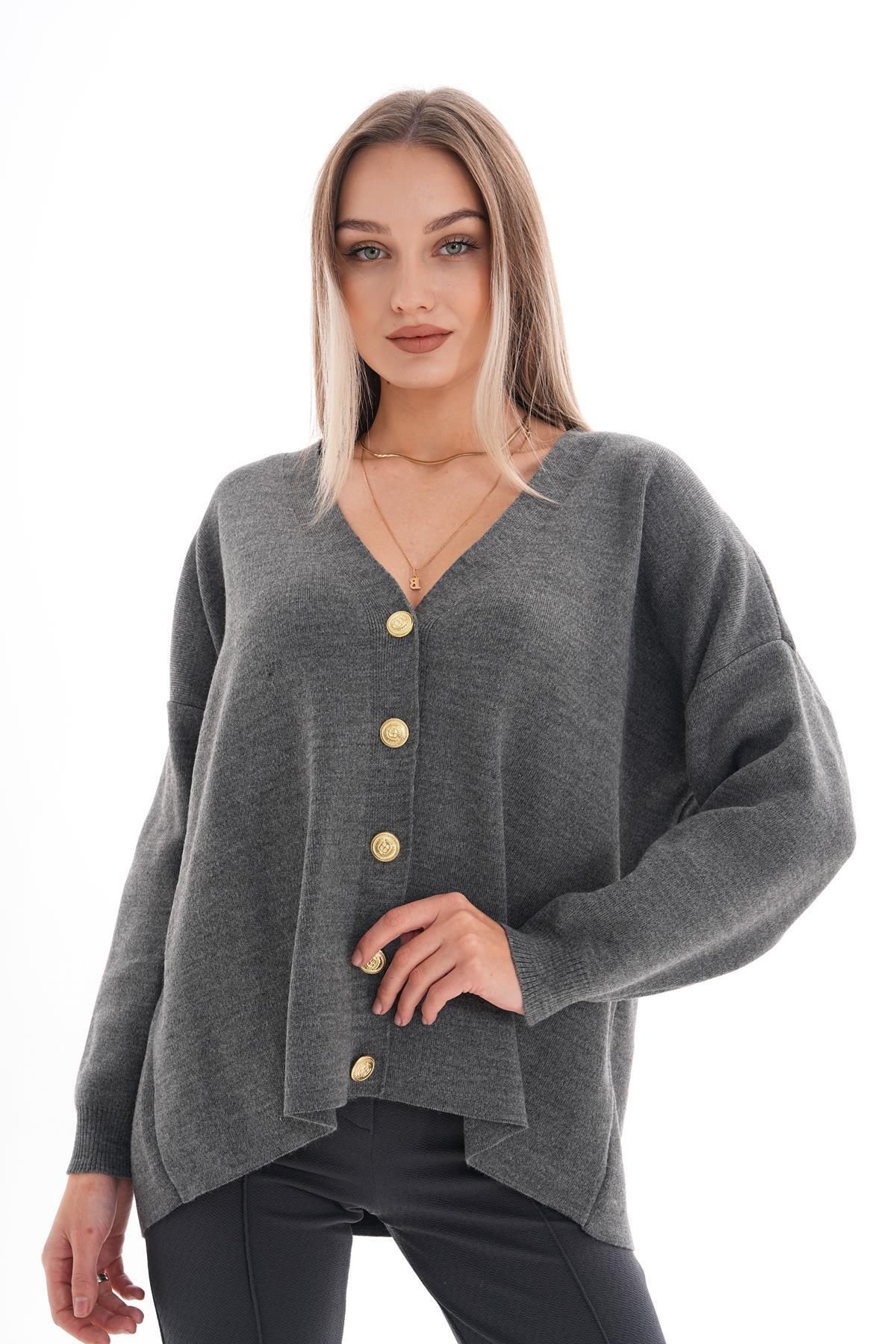 ŞİMAL-Women's Button Closure Knitwear Knitted Loose Cardigan 245400   - 2