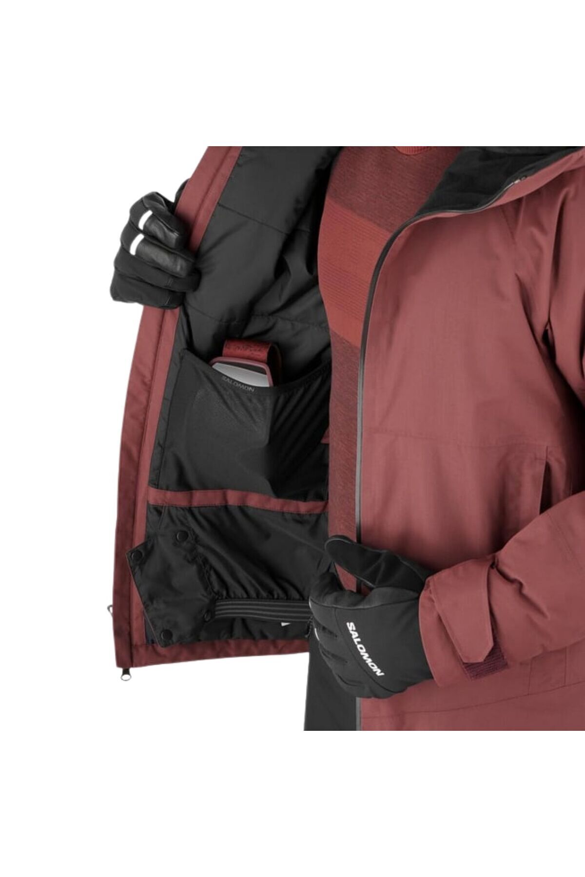Salomon-Transfer Puff Men's Ski Jacket - Claret Red 2