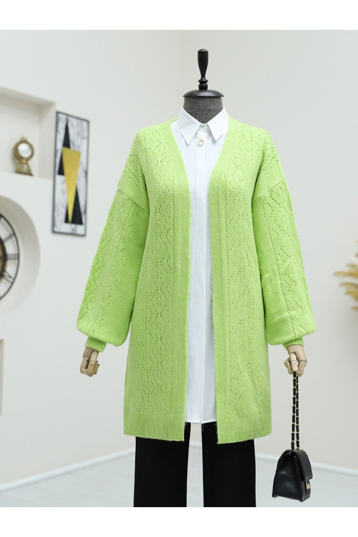 Modamorfo-Soft Cardigan with Openwork Sleeves and Front 2