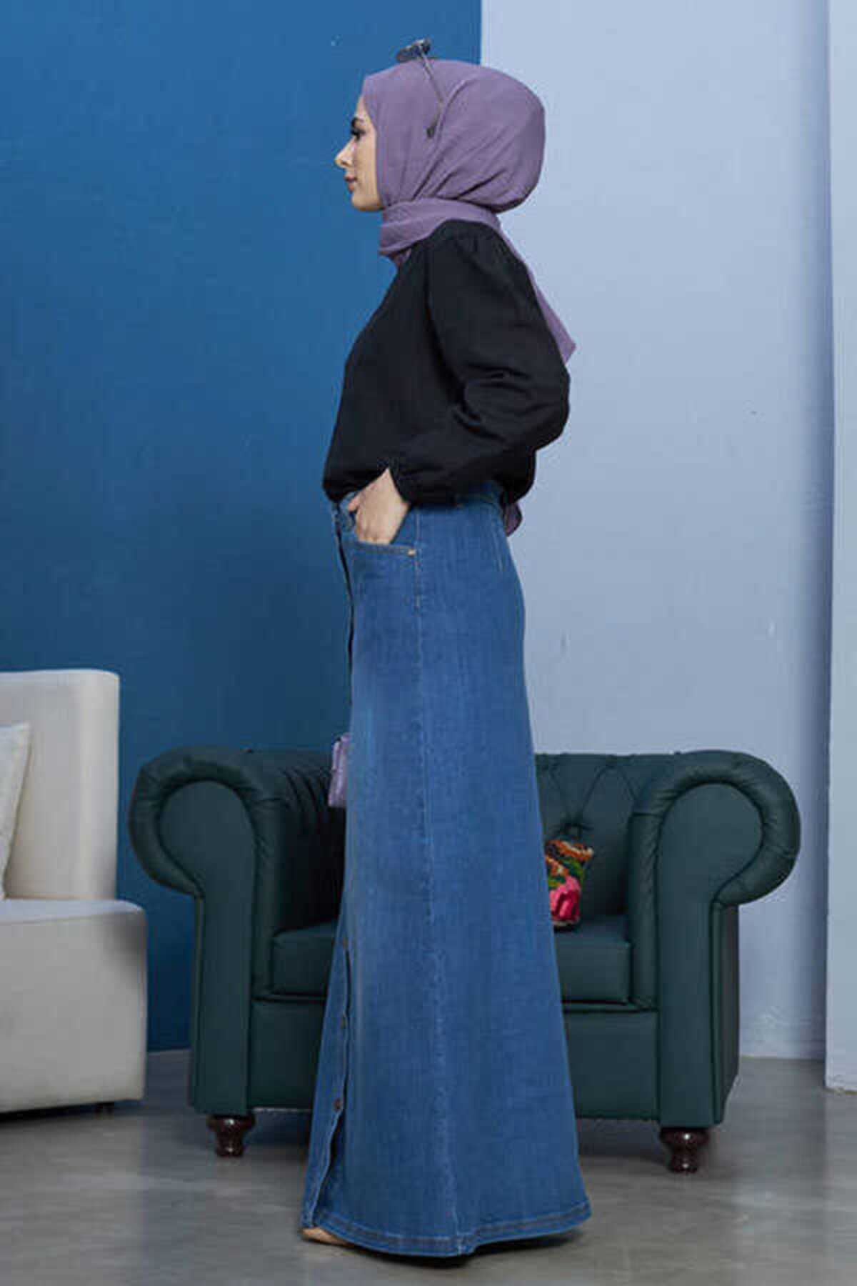 Neways-2079-Denim Dark Blue Buttoned Skirt 3