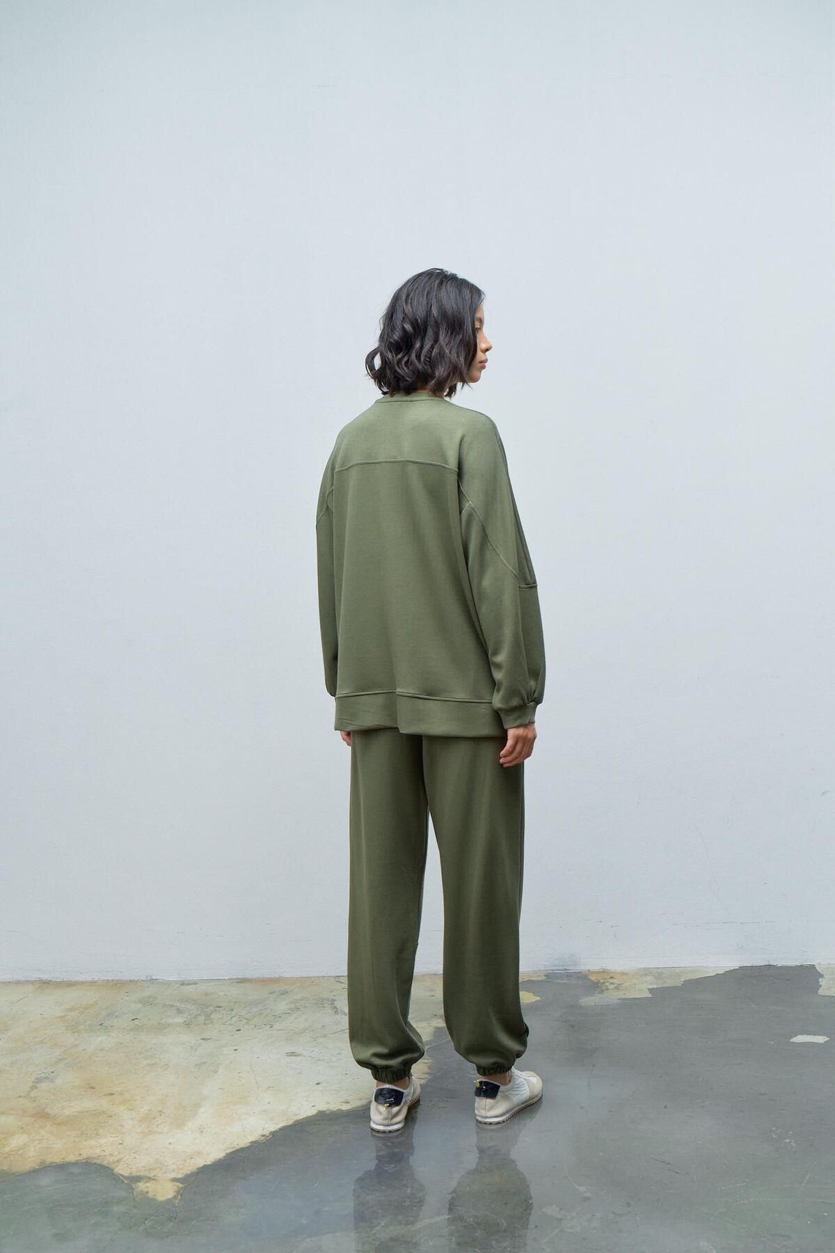 Basicpark-Khaki Women's Jogger Pants and Sleeves Label Detailed Modal Bottom Top Set 5