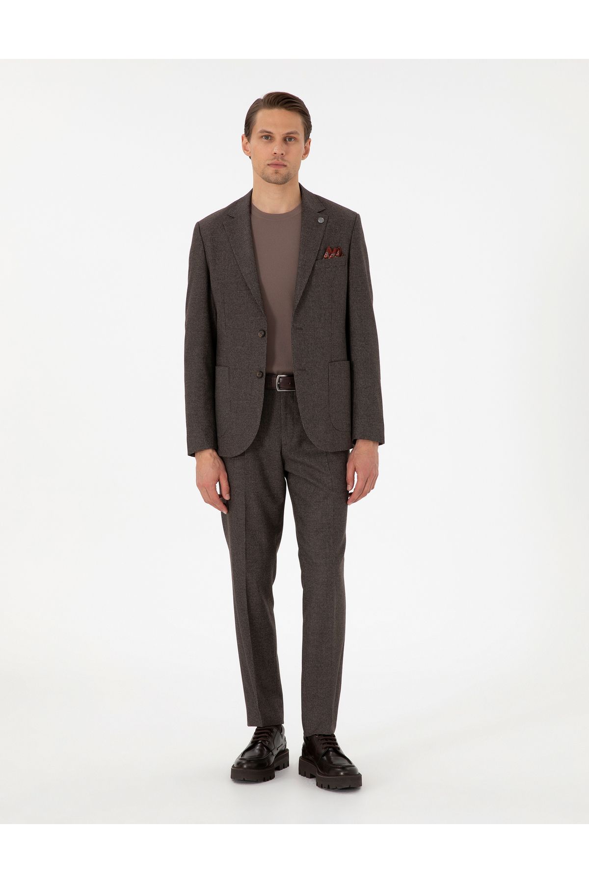 کت و شلوار باریک قهوه ای 50293999-VR029 Pierre Cardin