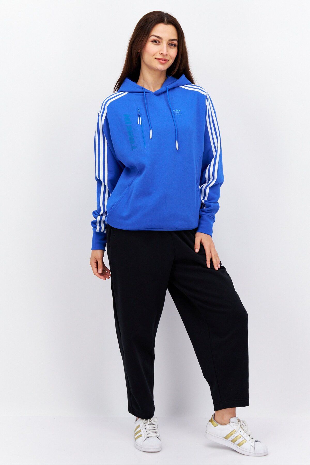 adidas-Women Sportswear Fit Long Sleeves Outdoor Hoodie, Blue 3