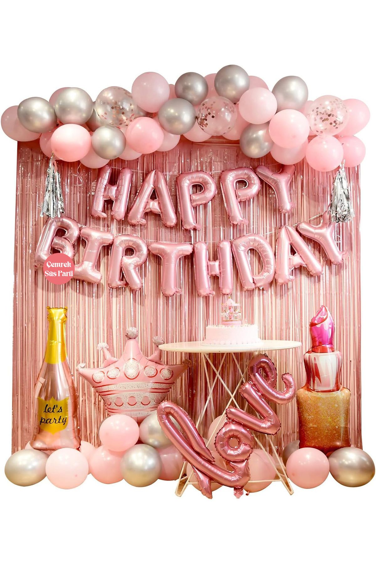 Çemrek Süs Parti Pembe Renk Temalı Doğum Günü Parti Seti, Kadınlar ve Genç Kızlar için Happy Birthday Doğum Günü Seti