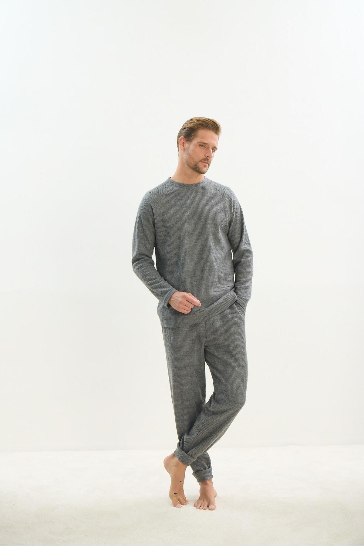 Sevim-Men's Long Sleeve Anthracite Pajamas Suit C0T4N5O9 1