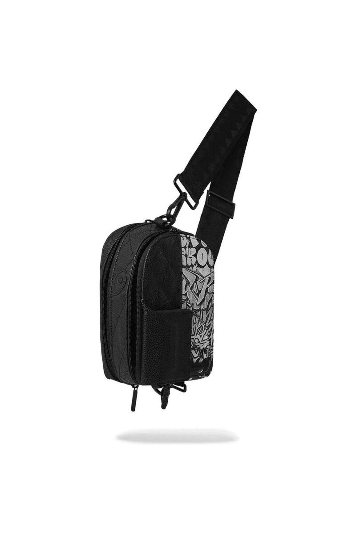 کیف شانه ای مشکی مردانه و زنانه کراس 2 پارتیشن زیپ کمربند دهان کوسه قابل تنظیم Sprayground