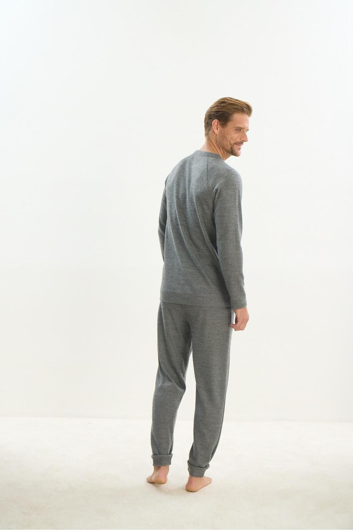 Sevim-Men's Long Sleeve Anthracite Pajamas Suit C0T4N5O9 5