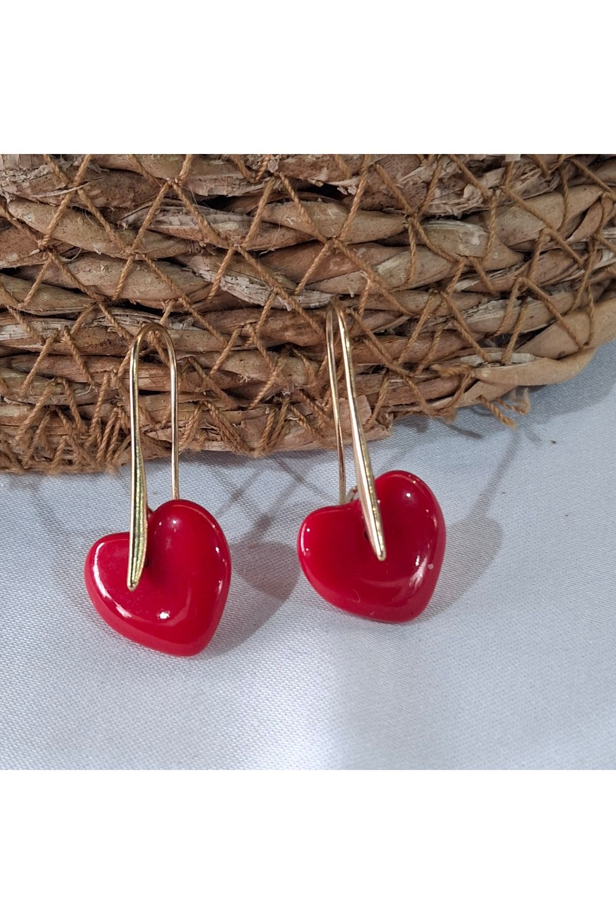 azra takı tasarım-Handmade Heart Red Dangle Women Earrings 1